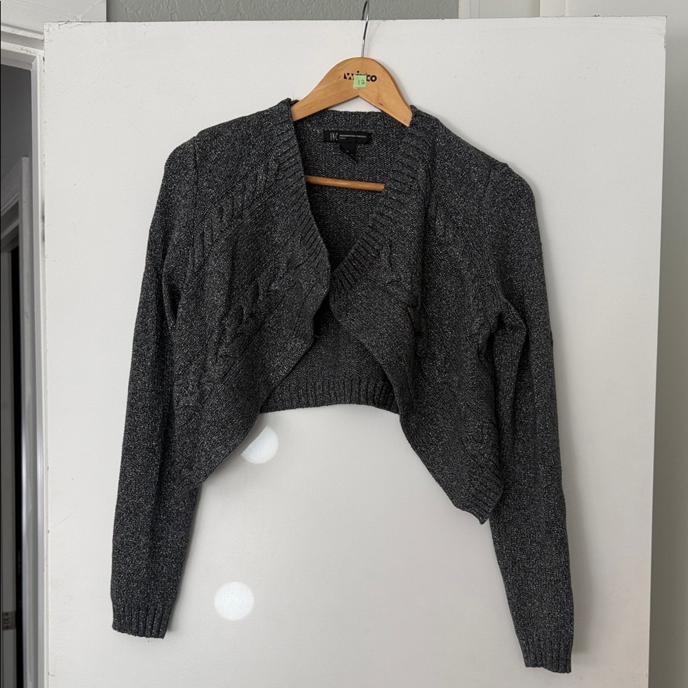 INC International Concepts Silver Cable Knit Cardigan Sweater